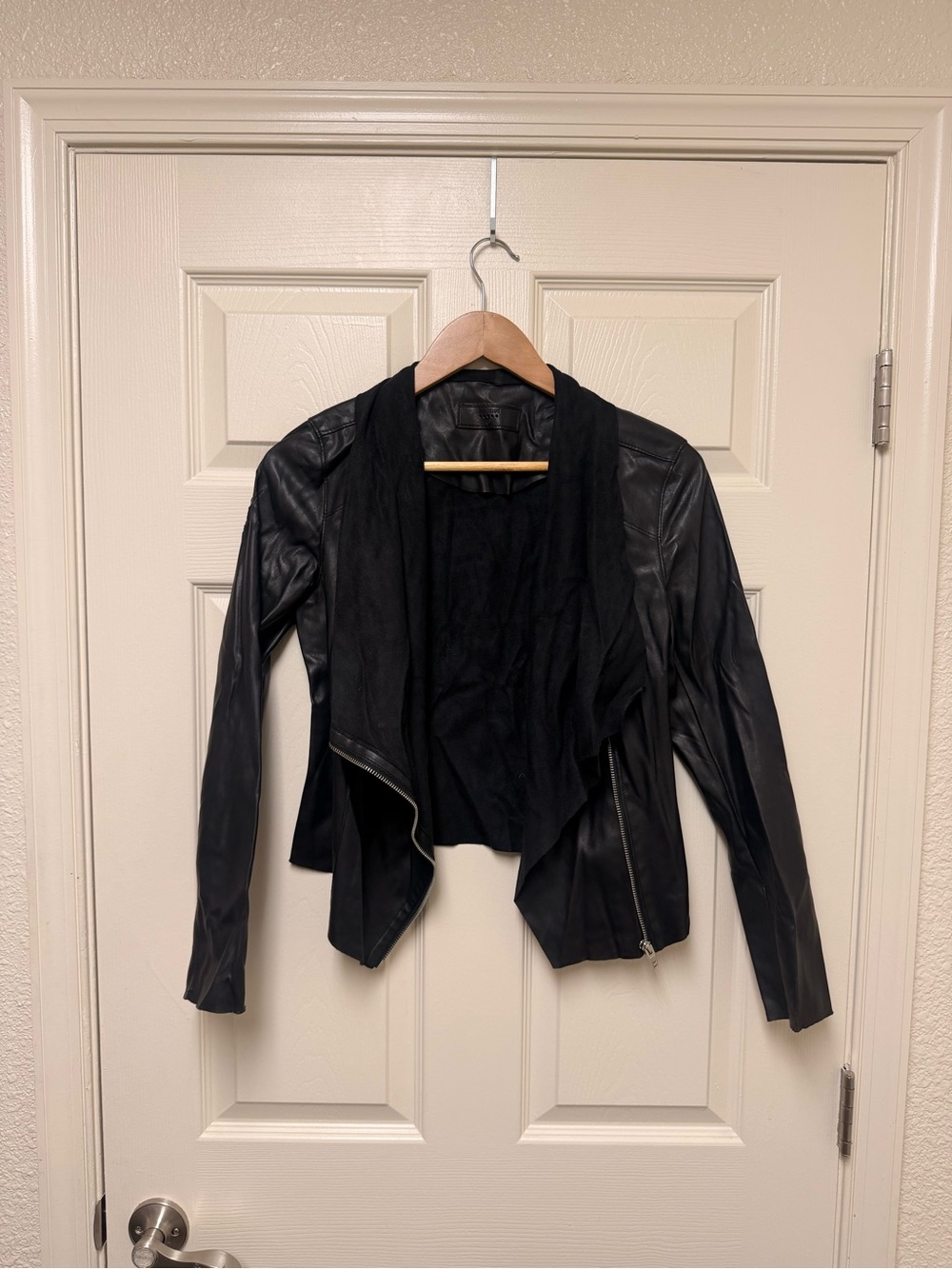 Blank NYC Black Draped Faux Leather Moto Jacket